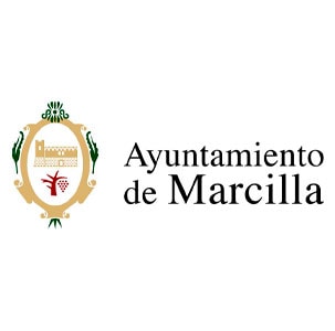 Logotipo del Ayuntamiento de Marcilla con un emblema con un castillo y un árbol, y texto a la derecha.